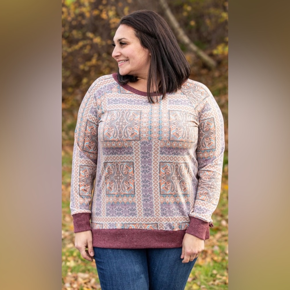 NEW HONEY ME Teal, Burgundy & Rust Weekender Top XXL